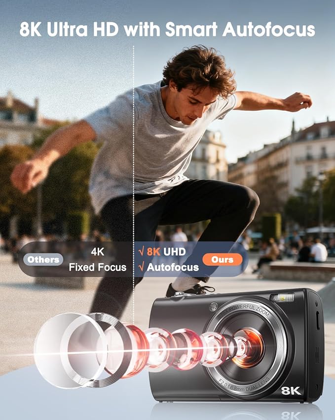 8K Digital Camera for Photography, 88MP WiFi Vlogging Camera for YouTube