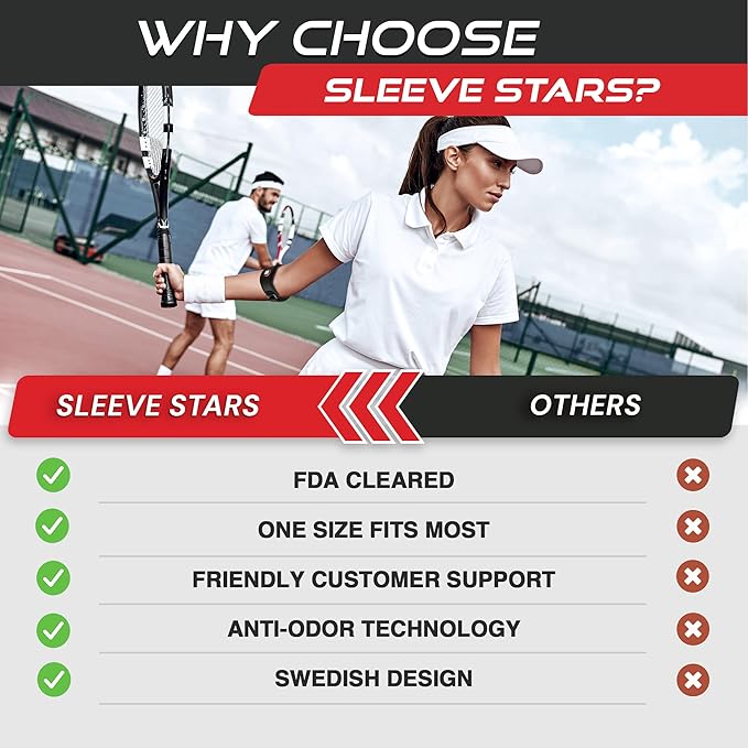Sleeve Stars Tennis Elbow Brace for Women - Adjustable Tennis Elbow Strap, Golfers Elbow Brace for Men, Counterforce Brace for Tennis Elbow for Tendonitis Relief, Fits 9"-23" (Pair/Black)