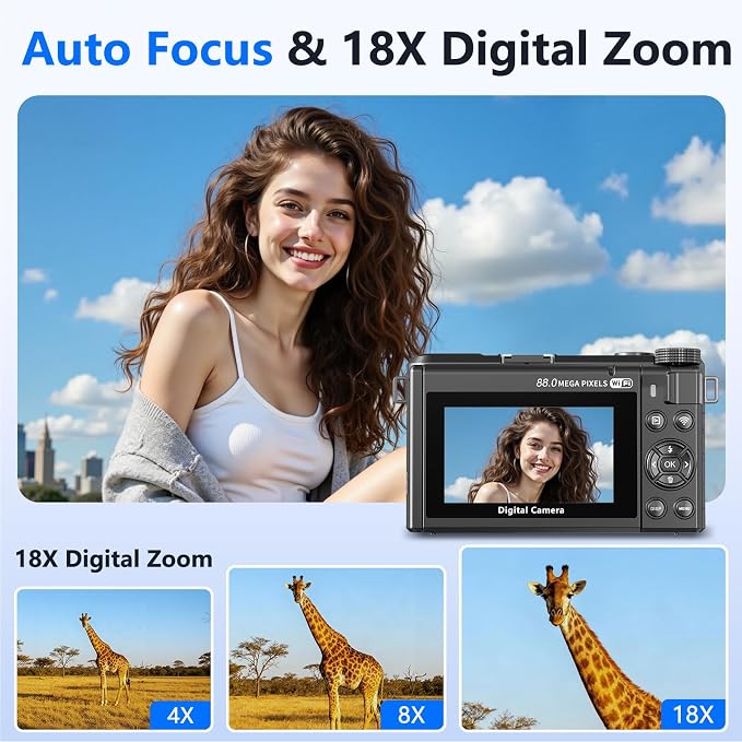 8K Digital Camera for Photography, 88MP HD WiFi Vlogging Camera for YouTube