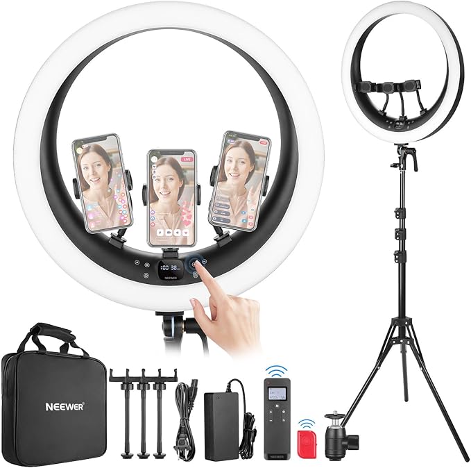 NEEWER 19 inch Ring Light with Stand, 3 Phone Holders and Mini Ball Head