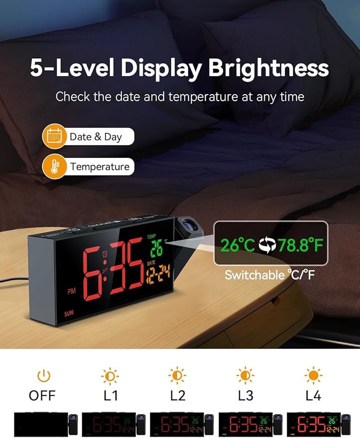 Netzu Projection Clock for Bedroom Ceiling, Alarm Clocks