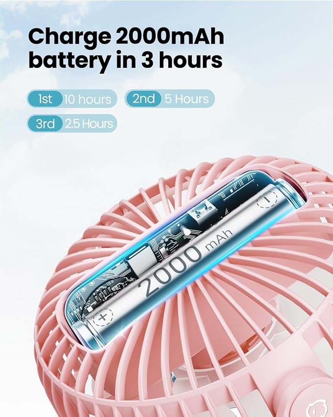 Gaiatop Portable Clip on Fan Battery Operated, Small Powerful 3 Speed Quiet 360° Rotate, USB Rechargeable Mini Personal Cooling Fan for Desk Table Home Office Stroller Camping Women Gifts Pink