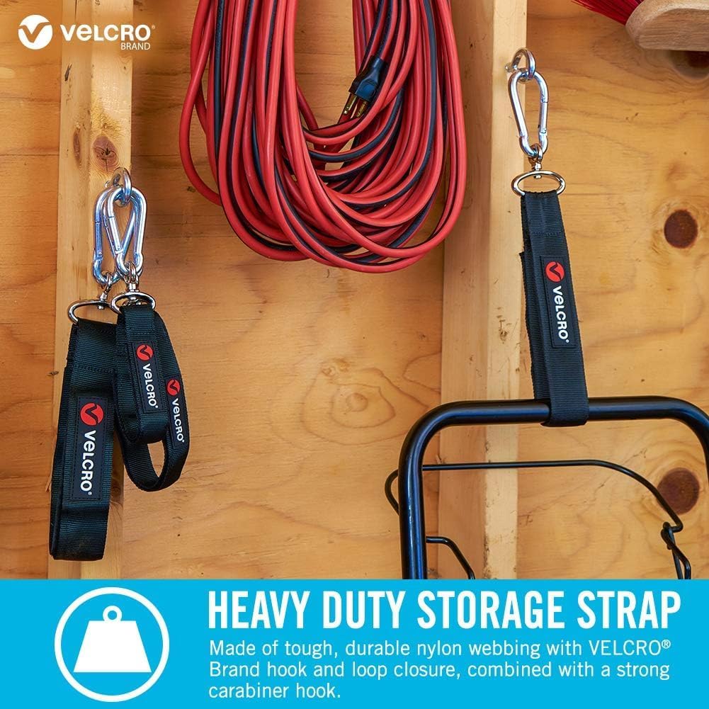 VELCRO Brand Easy Hang Strap - Carabiner Clip for Water Bottles & Accessories | Extra Small, Black