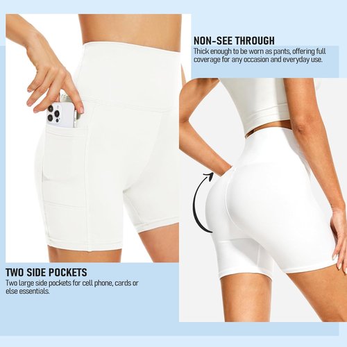 DHSO High Waisted Biker Shorts for Women - Tummy Control Fitness & Yoga Gym Shorts | 5" Length