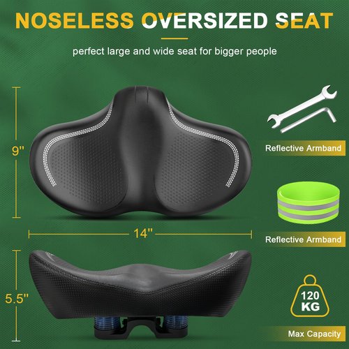 GINEOO New Noseless Oversized Bike Seat, Extra Wide Comfort Pure Memory Foam Bicycle Seat Cushion, Compatible Saddle Replacement with Electric Bike, Exercise, Cruiser, Road Bike for Men & Women