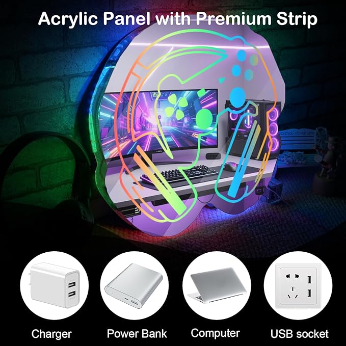 Gaming Neon Sign Smart Mirror LED Light with APP Control and Music Sync Color-Changing Gamer Wall Sign for Game Room Bedroom Man Cave Cool Game Gifts for Teens and Players