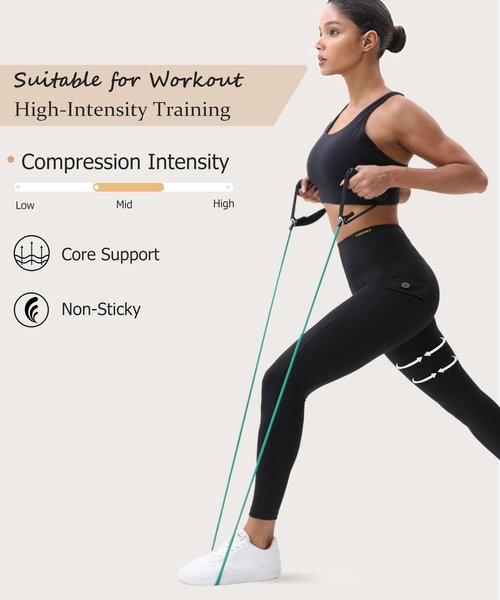 Curvphilo High Waist Leggings with Pockets Tummy Control Workout Butt Lifting Compression Leggings for Women with Hook (US, Alpha, XX-Large, Regular, Regular, 25" Inseam, Black)