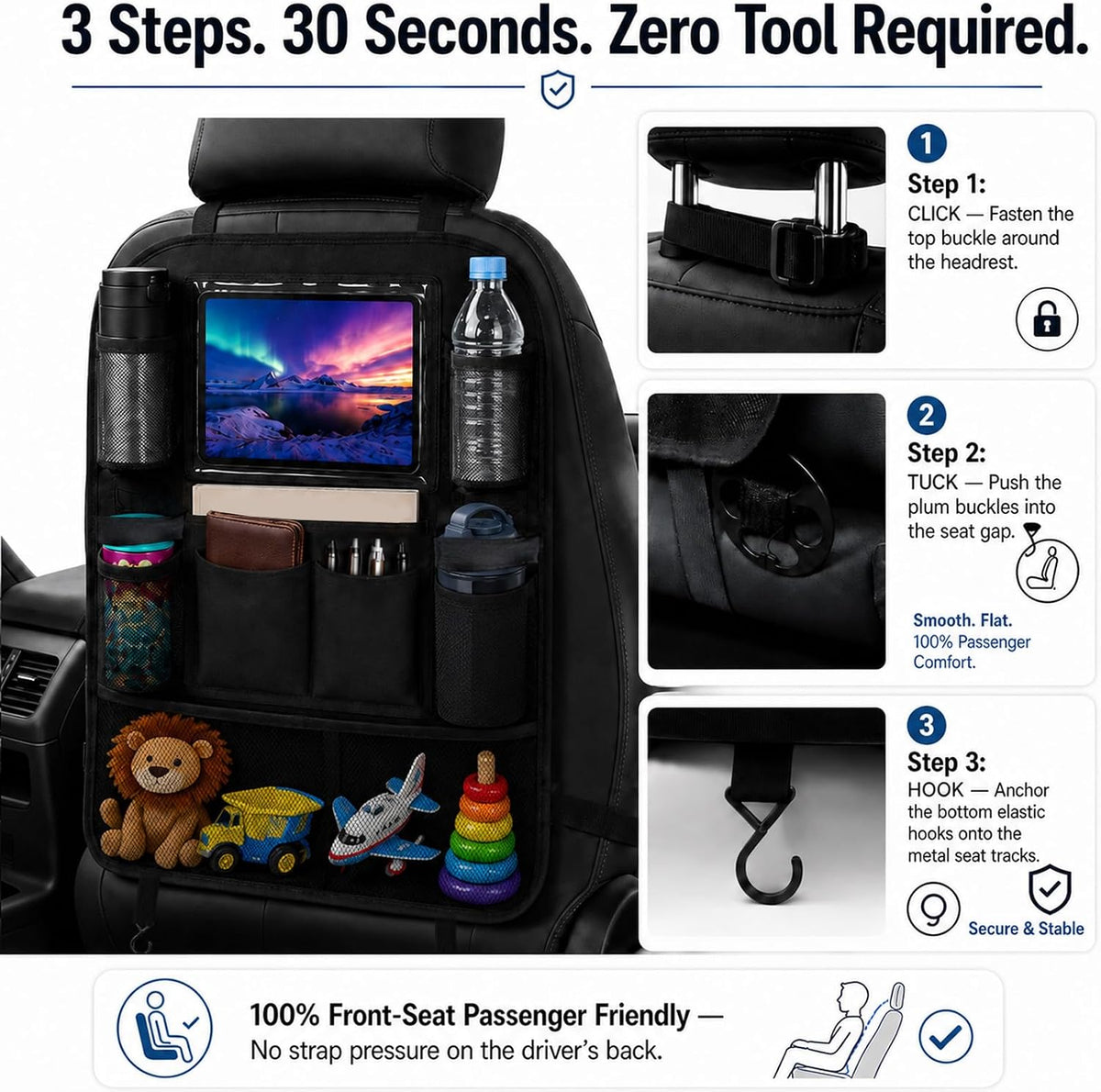 Backseat Car Organizer Universal Seat Back Storage Protector 1 Pack