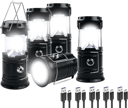 KunHe 5-Pack Portable LED Camping Lanterns - 1800mAh, Waterproof & USB Rechargeable for Outdoor Use