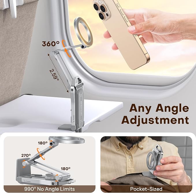 OMOTON TP02 360°Rotating for MagSafe Tripod Mount, Adjustable Aluminum Magnetic