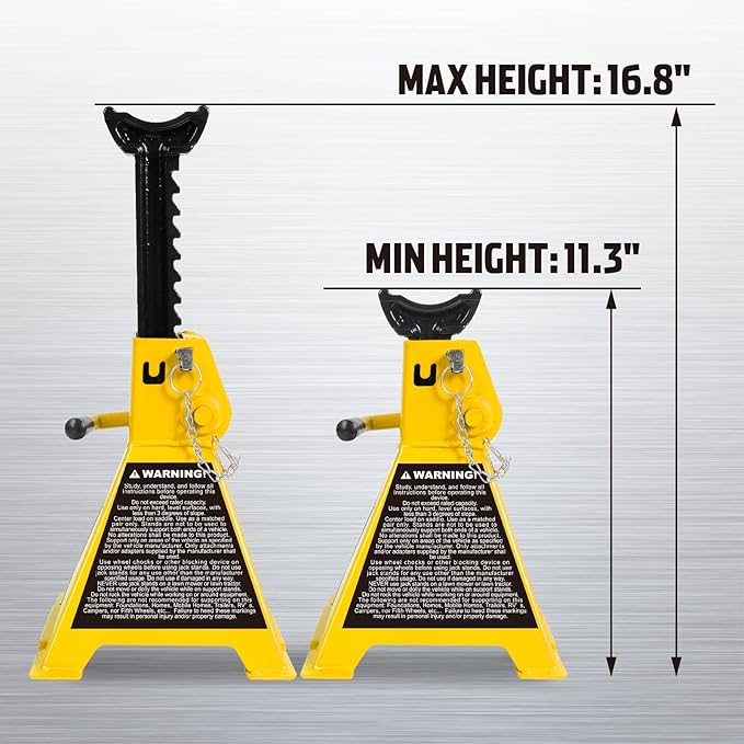 Jack Boss Car Jack Stands 3 Ton (6,000 LBs) Capacity, Extra Reinforced Car Lifting Stand Adjustable Jack Stand with Double Locking, Fits Automotive Small Pick-Up Yellow, 2 Packs