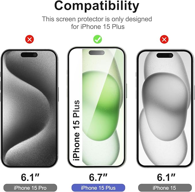 NEW'C 3x for iPhone 15 Plus Screen Protector+ 3x Camera Lens Protector