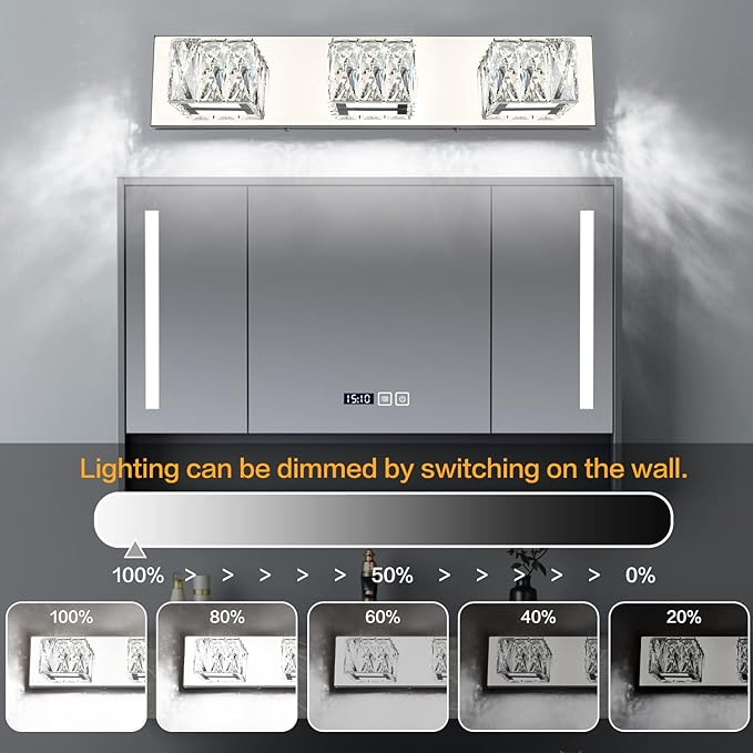 ZUZITO Chrome Bathroom Light Fixtures - Crystal 3 Lights Modern Bathroom Vanity Light - 18 Watt Dimmable LED Vanity Lights for Small Bath