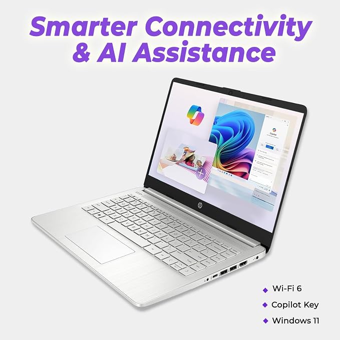 HP New Everyday Slim Laptop, 2026 Edition, Intel N150 Processor, 4GB DDR5 RAM, 128GB SSD, 1TB Cloud Storage, Long Battery Life, Windows 11, Silver