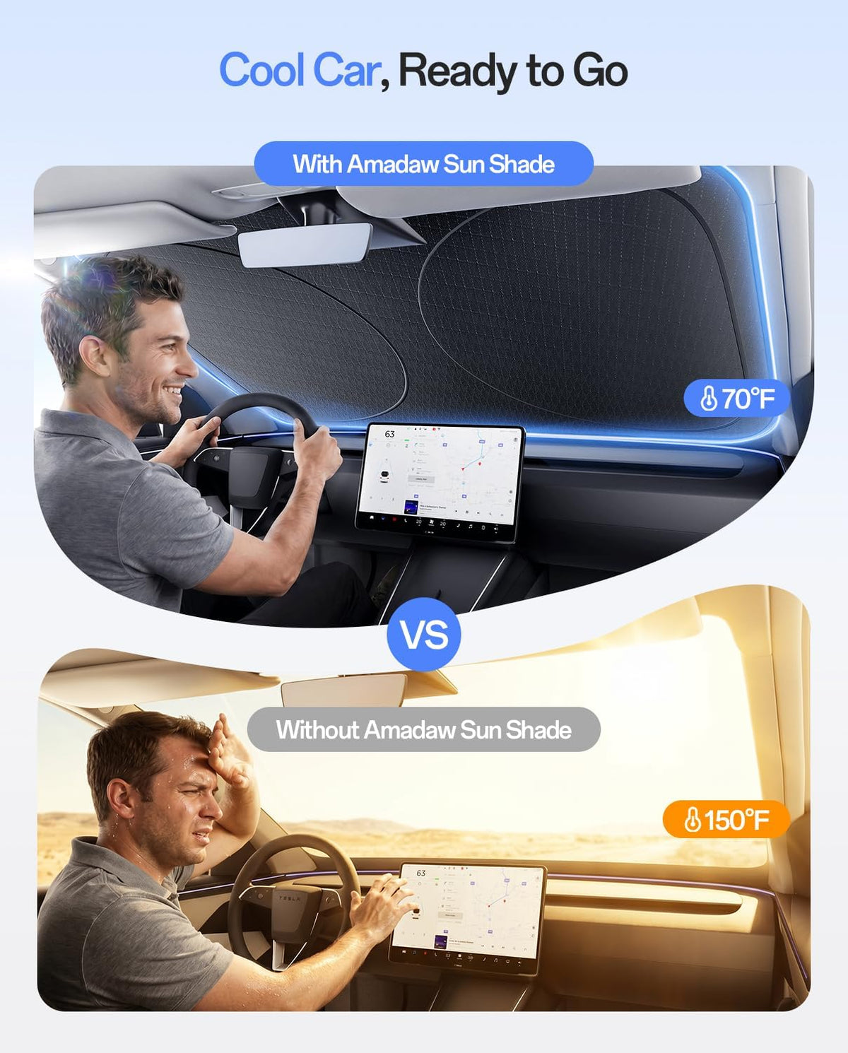 Windshield Sun Shade for Tesla Model Y 2020-2026 (Include Juniper), 100% UV Block & Heat Insulation, Custom Fit Sunshade, Foldable Car Sunshade with Storage Bag, Protect Interior Accessories