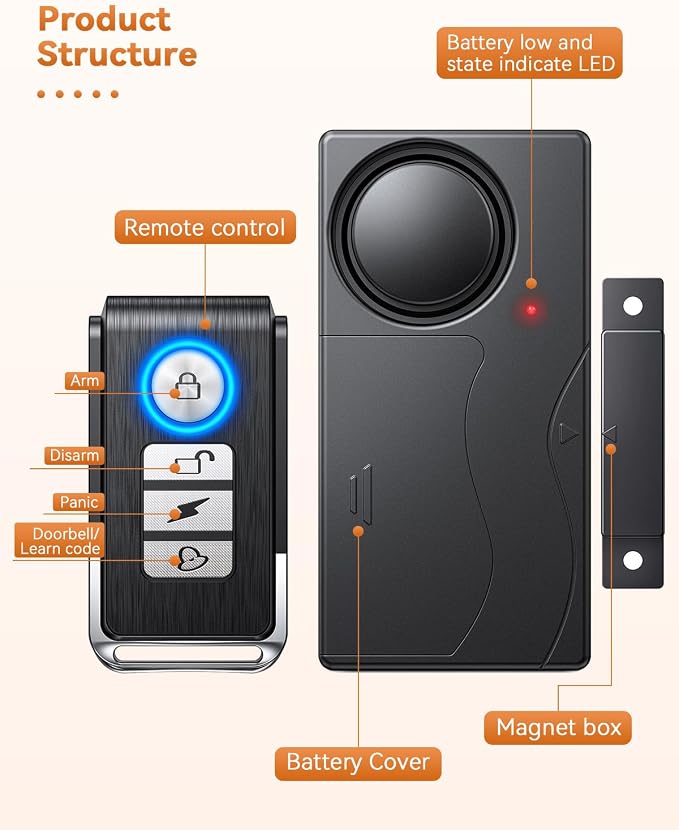 WSDCAM 110dB Door Alarm with Remote, Wireless Anti-Theft When Opened, Door