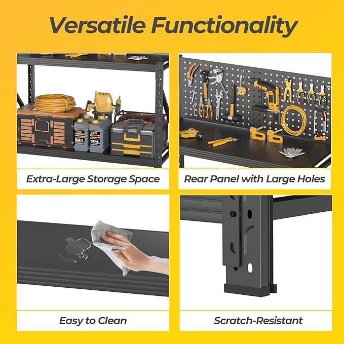 Work Bench with Pegboard,Heavy Duty Workbench Adjustable Shelves,Tool Cart,Work Table for Garage Warehouse47.2 H*47.09" W*19" D