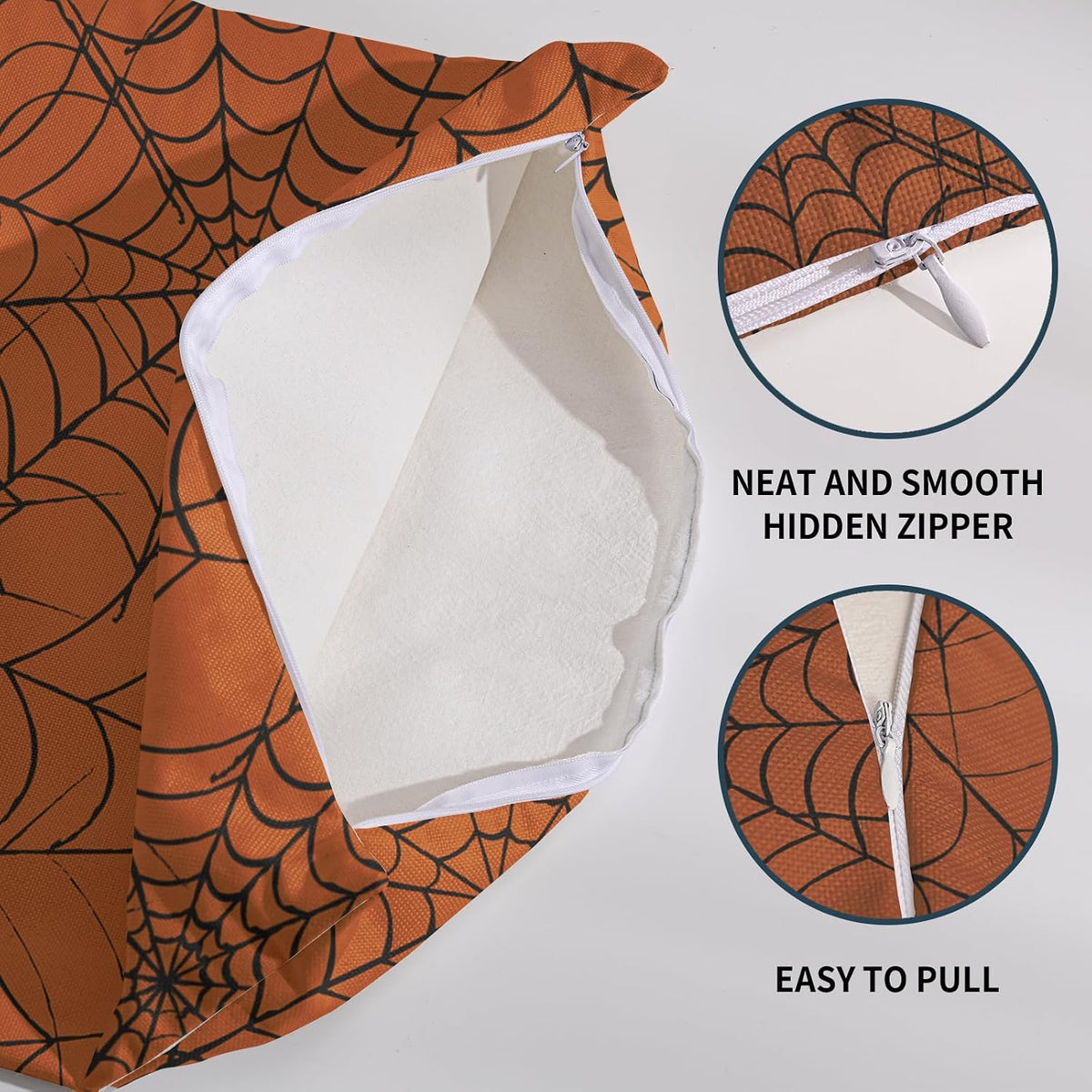 Burnt Orange Halloween Spiderweb Pillow Covers 18x18 Set of 2 Black Web Outdoor Decorative Throw Pillows Halloween Scary Themed Farmhouse Pillowcases Linen Cushion Case Decor for Home Sofa Couch Bed
