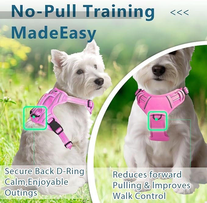 BARKBAY Dog Harness No Pull Oxford with ID Tag Pocket - Heavy Duty, Reflective, Easy Control for Large Dogs(Pink Oxford,XS)