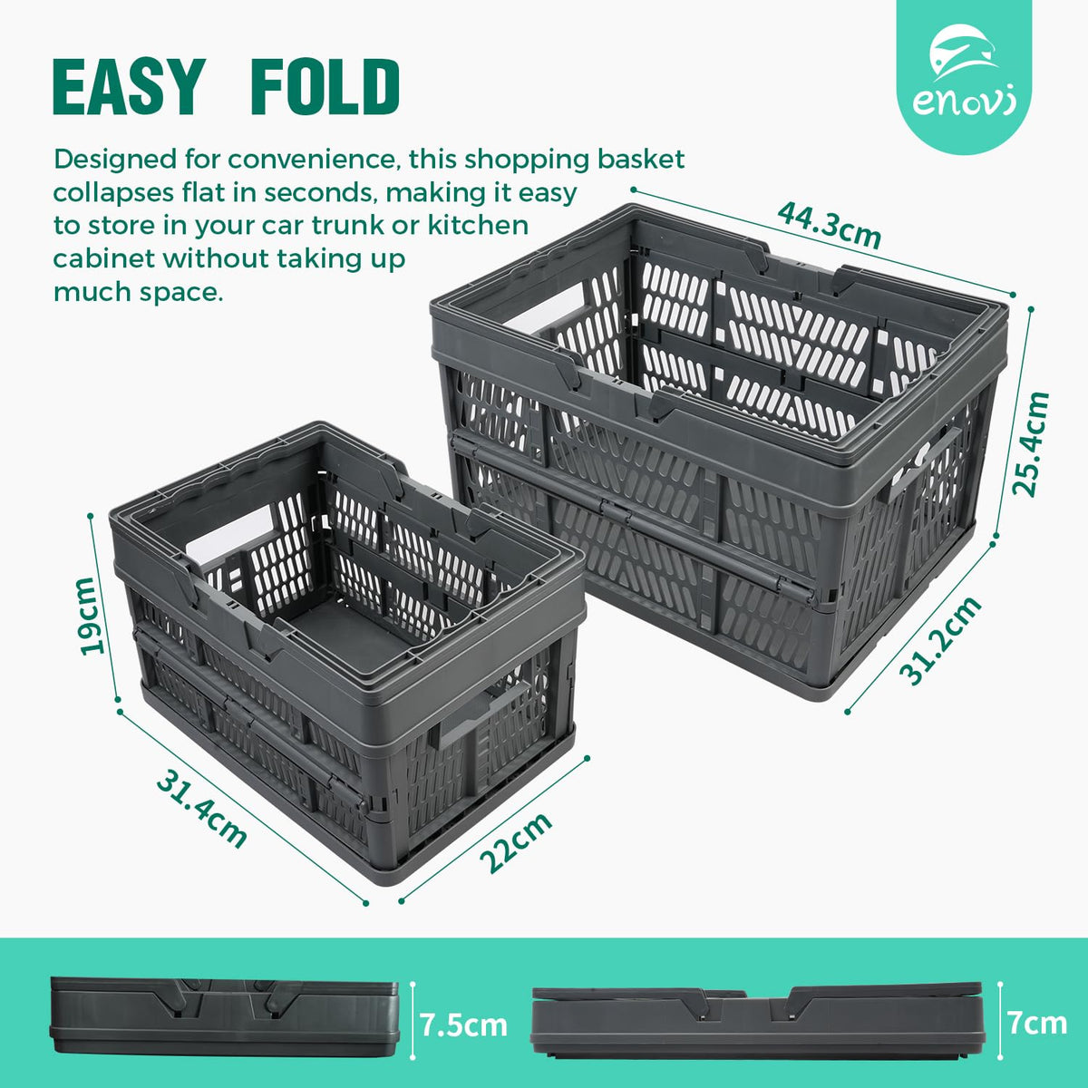 EasyFold Collapsible Crate, Collapsible Shopping Basket, Milk Crate, 3 Pack (9L (2.4 Gal), Black)
