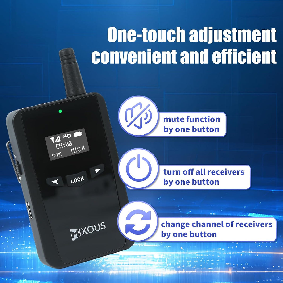 Wireless Tour Guide System with Charging and Carry Case. 200m, 16kHz High-Fidelity Sound Church Translation, Headsets for Plant, School, Simultaneous Interpretation (1Tx 15Rx)