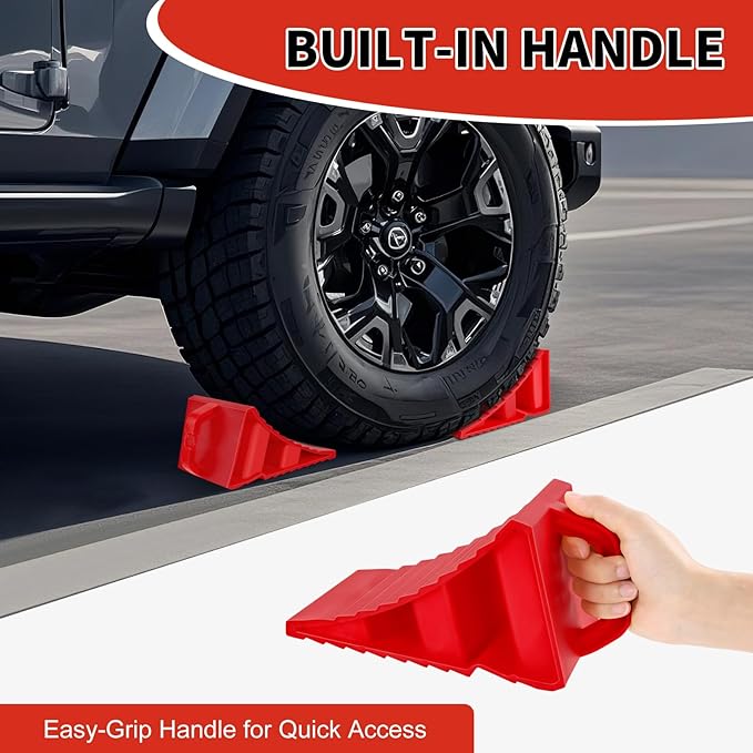 Wheel Chocks for Trailers, 4 Pack Hard Plastic RV Wheel Chocks with Handles for Easy Removal, Tire Chock for Cars Wheels, Keep Your Truck or Camper in Place
