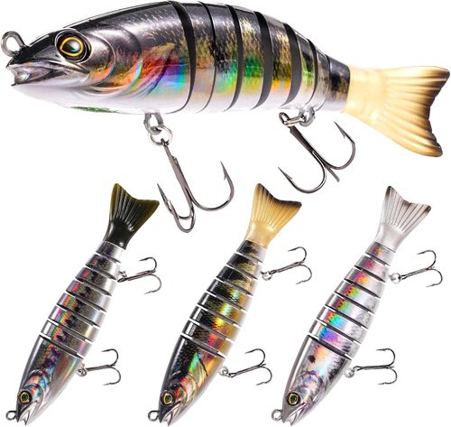 FONMANG SWIMPRO Swimbaits - 6.5in Glide Bait for Northern Pike & Bass Fishing | 3PCS Multi-Jointed Lures with 3D Holographic Finish