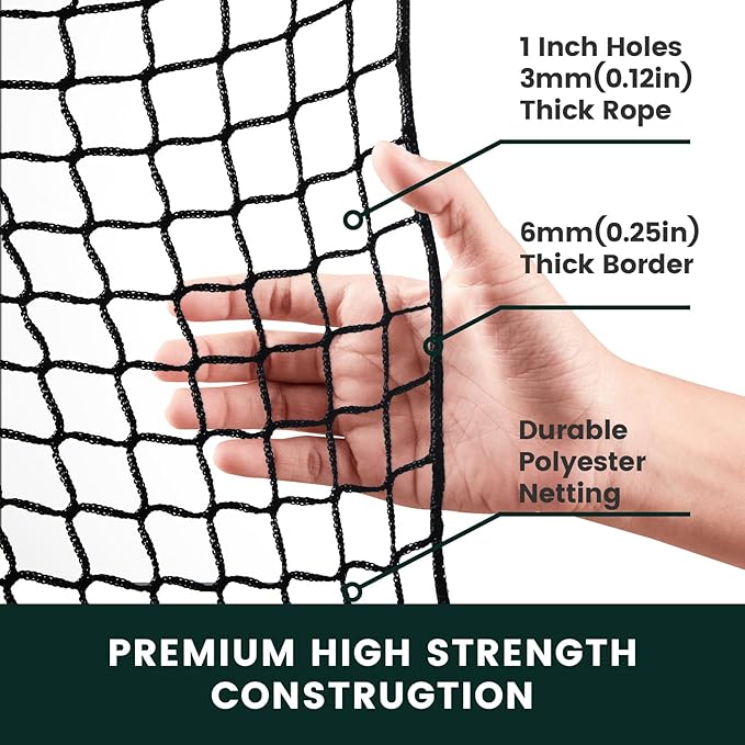 Sports Netting,Golf Practice Net Hitting Net with 33Feet Nylon Rope Also for Baseball, Hockey, Soccer, LAX and More - 10x10ft/10x15ft/10x20ft/10x25ft/10x30ft/10x40ft/10x55ft