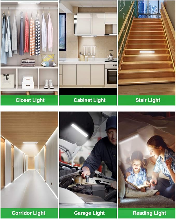 Under Cabinet Lighting 80 LED Closet Light, Motion Sensor lights Indoor USB Rechargeable Dimmable Stick-on Night Light Bar for Kitchen, Wardrobe, Garage, Stairs, Bedroom (1 Pack)