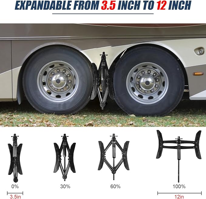 Camper Wheel Chock Stabilizer with Wrench, Premium X Shaped Wheel Chocks for RV Travel Trailer, 2Pcs Heavy Duty Tire Locking Chocks Accessories, for 3.5" to 12" Wheel Gaps