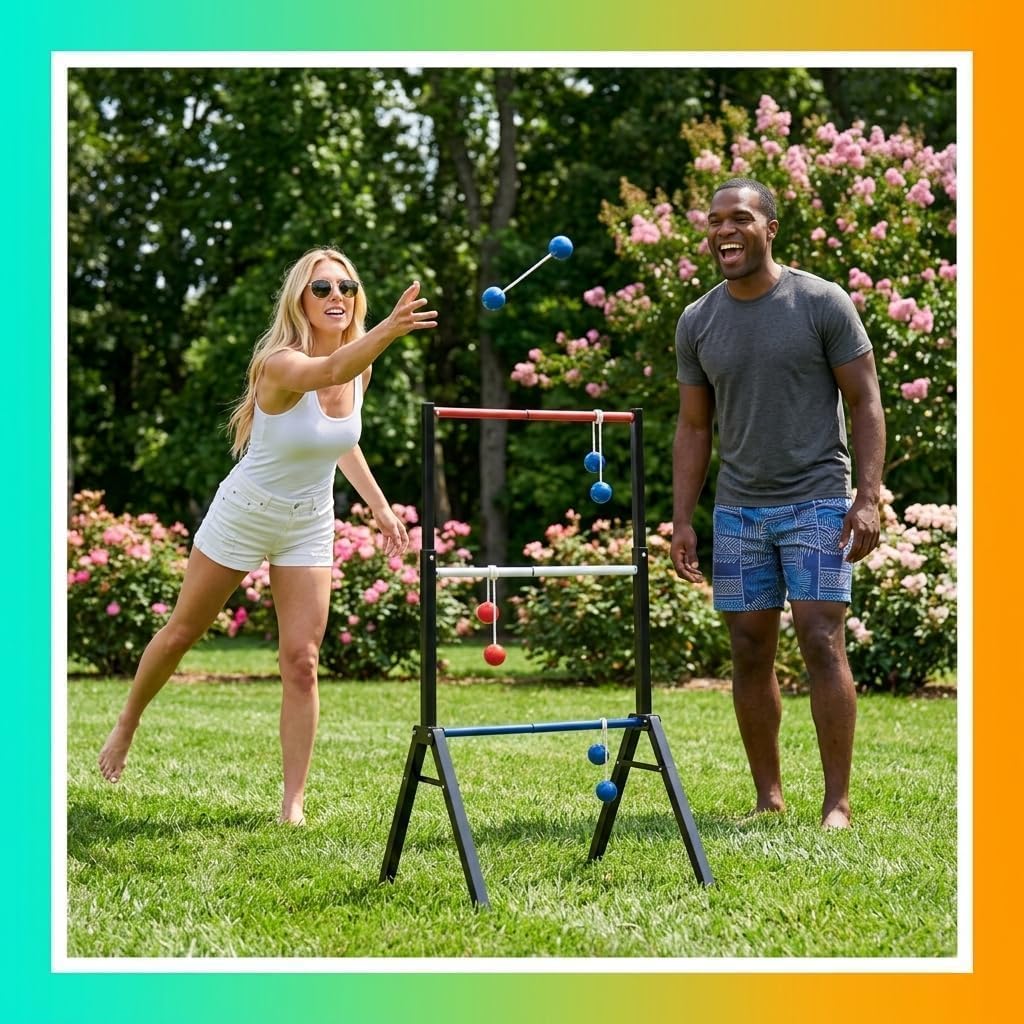 Steel Ladder Ball Game Set - Assembly-Free Toss Game with Scorekeeper & Carry Case | Outdoor Fun for Family