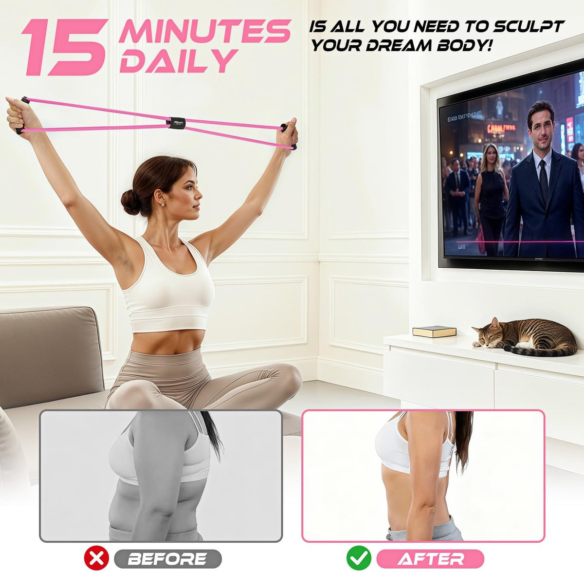 Skiennix Resistance Bands - Figure 8 Exercise Bands with Handles for Arms, Back & Legs | Home Workout Equipment