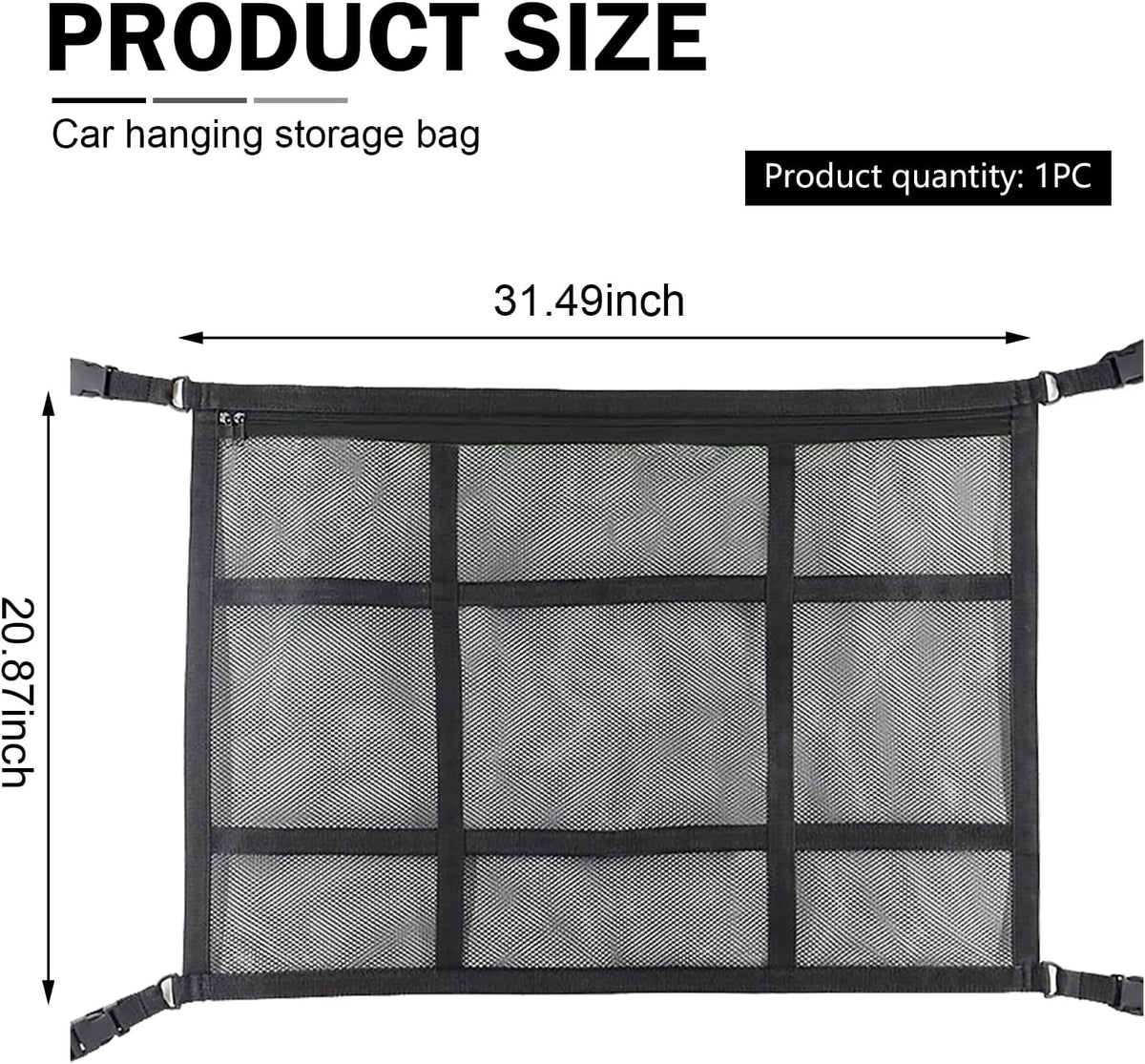 Upgrade Car Ceiling Cargo Net Pocket, 31.5" x 20.87" Strong Load Car Roof Storage Organizer, Double-Layer Mesh Camping Overlanding Gear Must Haves Cargo Net, Universal Road Trip Accessories