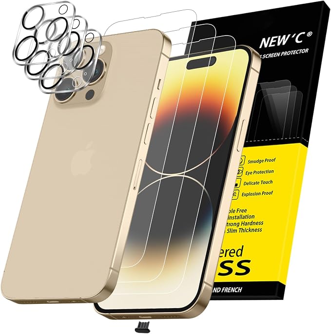 NEW'C 3x for iPhone 14 Pro Screen Protector+ 3x Camera Lens Protector, Sensor