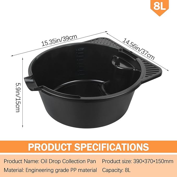 2 Pcs 2 Gallon (8L) Heavy Duty Oil Drain Pan, Portable Lube Drain Pan for Oil Changing - Fits Cars, Lawn Mowers, ATVs, Outdoor/Garage Use ﻿