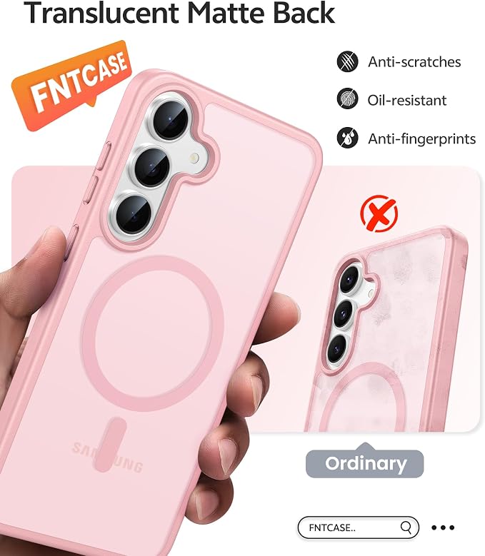 FNTCASE for Samsung Galaxy S25 FE Case: Magnetic Translucent Matte Military