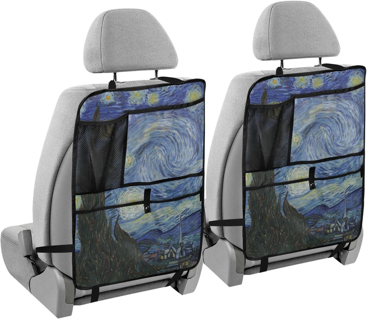 2 Pack Backseat Car Organizer with Storage Pockets Seat Back Organizers for Kids Kick Mats Backseat Protector Automotive Starry Night