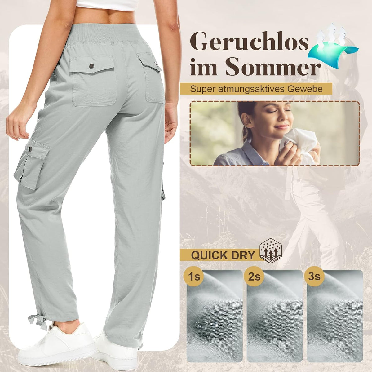 Skiennix Cargo Pants for Women - Lightweight Quick-Dry Joggers with UPF 50 | Ideal for Travel & Hiking