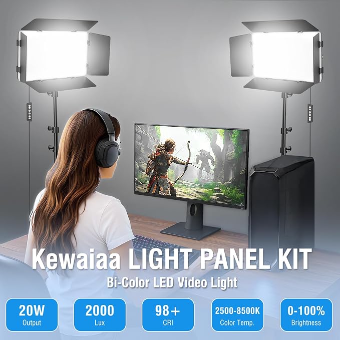 2 Pack LED Video Light with Barndoor, 20W Bi-Color LED Studio Lights Panel