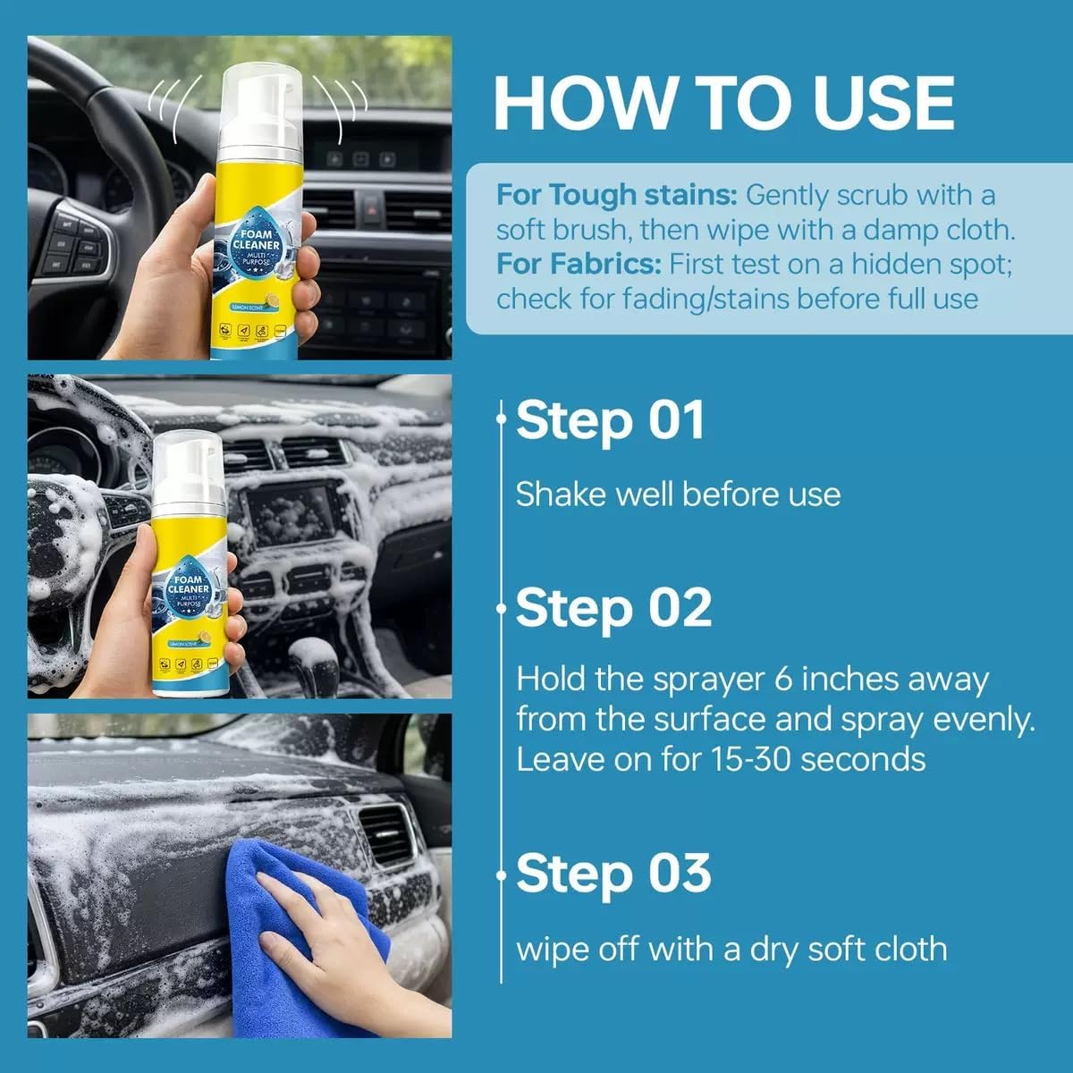 4-in-1 Multi-Enzyme Foam Cleaner, New Foam No-Rinse Multi Purpose Cleaner, Deep Cleaning Spray for Car Interior, Kitchen Grease, Bathroom Tiles, Sofa Upholstery(2PC)