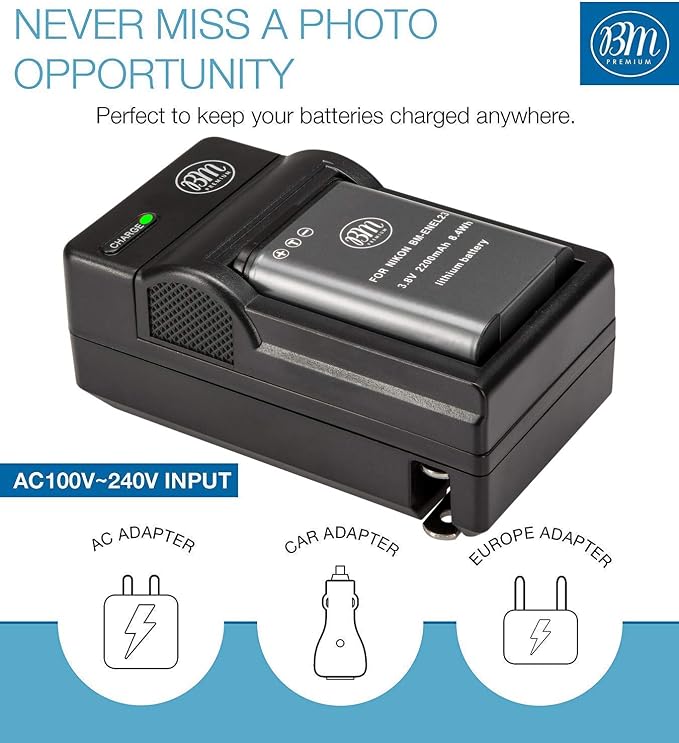 BM Premium 2 Pack of EN-EL23 Batteries and Battery Charger