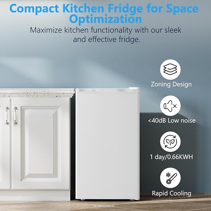 COWSAR 4.5 Cu.Ft Mini Fridge with Freezer for Bedroom Dorm, White | Single Reversible Door, Adjustable Thermostat, Energy Saving, Removable Glass Shelves, Small Refrigerator for Apartment