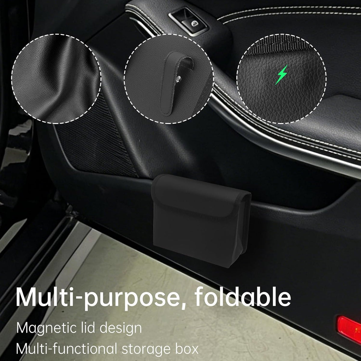 Car Door Trash Can, 2 Pack Foldable PU Leather Car Trash Bin with Bag Clip