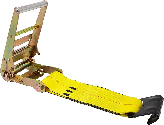 Mytee Products 4" x 30' Ratchet Tie Down Straps w/Flat Hook Extreme, 6,670 Lbs WLL Tie Down for Flatbed Truck Trailer (4 - Pack) Yellow