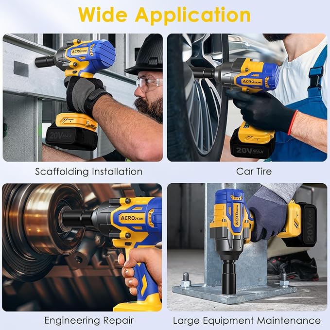 ACROPOW Cordless Impact Wrench Compatible with DEWALT 20V MAX Battery, 1/2 Inch Brushless High Torque Power Impact Gun 665 Ft-lbs(900 N.m) with 3-Mode Speed, LED Light (Bare Tool Only)