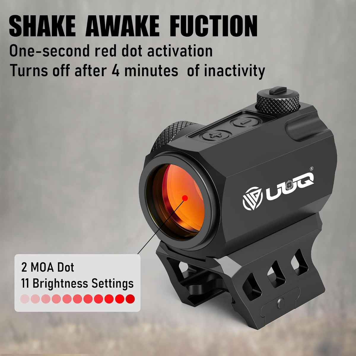 UUQ Compact Red Dot Sight - 2 MOA Shake Awake Optic with 11-Level Brightness | IPX7 Waterproof, 1000G Shockproof, Fits 20mm Rail