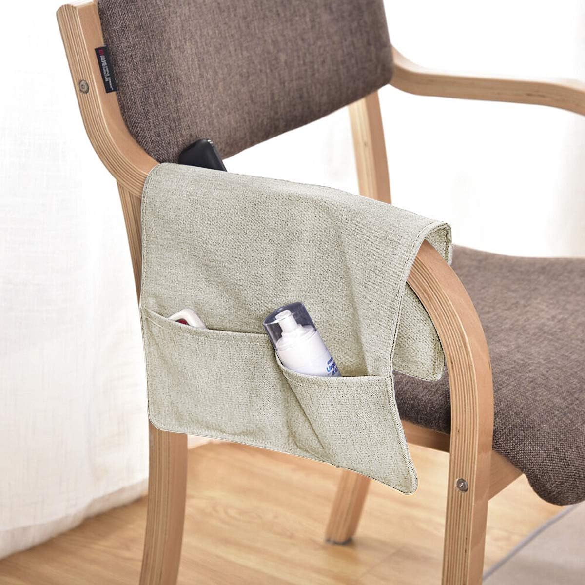 IPENNY Cotton Linen Sofa Couch Remote Control Holder Chair Armrest Caddy Pocket Organizer Storage Bag for Cellphone Tablet Notepad Book Magazines DVD Eyewears Drinker Snacks Holder Pouch