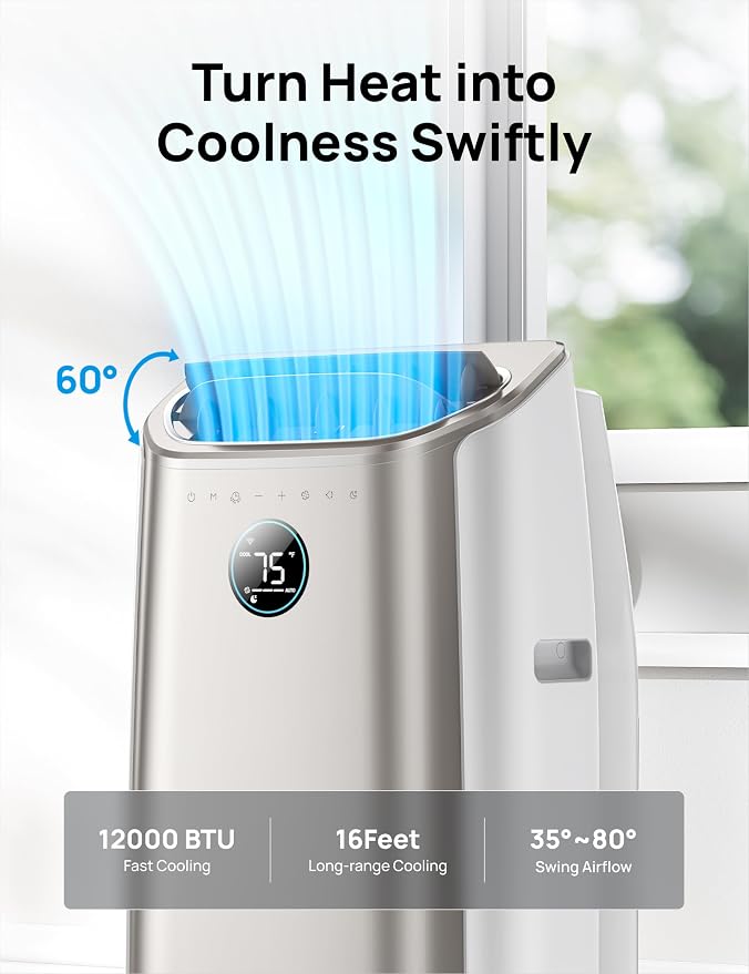 Dreo Portable Air Conditioners, 12,000 BTU AC Unit for Bedroom with Drainage-free Cooling, 46dB Quiet, APP/Voice/Remote, 24h Timer with Fan & Dehumidifier, Smart Standing AC for Room Indoors, AC515S