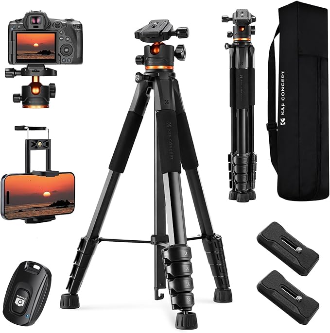 K&F CONCEPT 75 inch/190cm Camera Tripod, Lightweight Travel Outdoor DSLR Tripods
