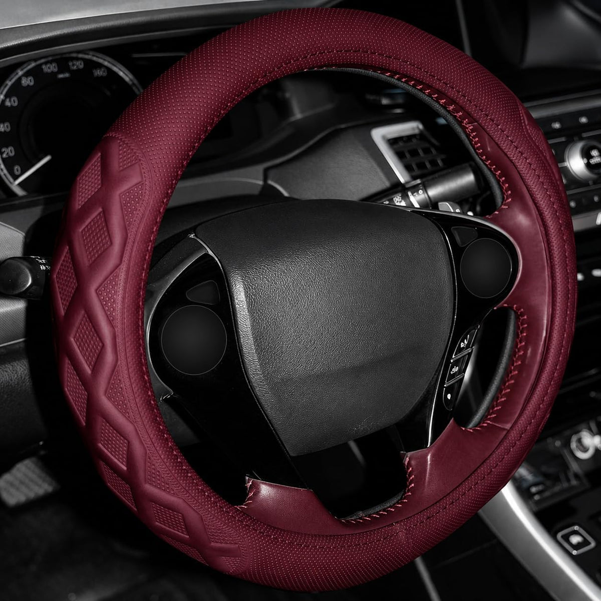 Steering Wheel Cover with Anti-Slip Leather Grip Compatible with Ford, Toyota, Honda, Nissan, and Chevrolet Vehicles for 14.5-15.35 inch Round Steering Wheels Universal Car Accessories